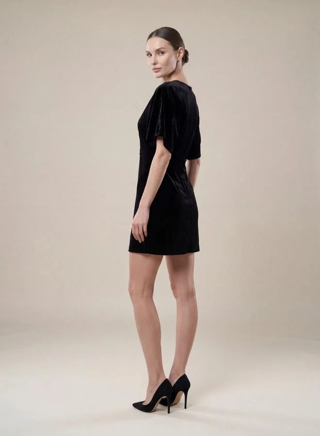 Mish  Women Black V-Neck Velvet Mini Dress for Women | Best Price UAE